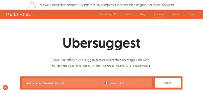 Come funziona Ubersuggest: Homepage